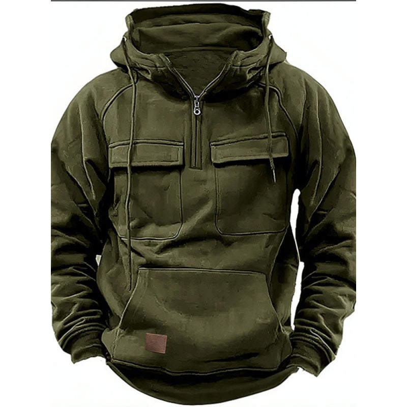 Men's Hoodie – Oversized Fit – Cotton Blend – Half Zip – Chest and Kangaroo Pockets