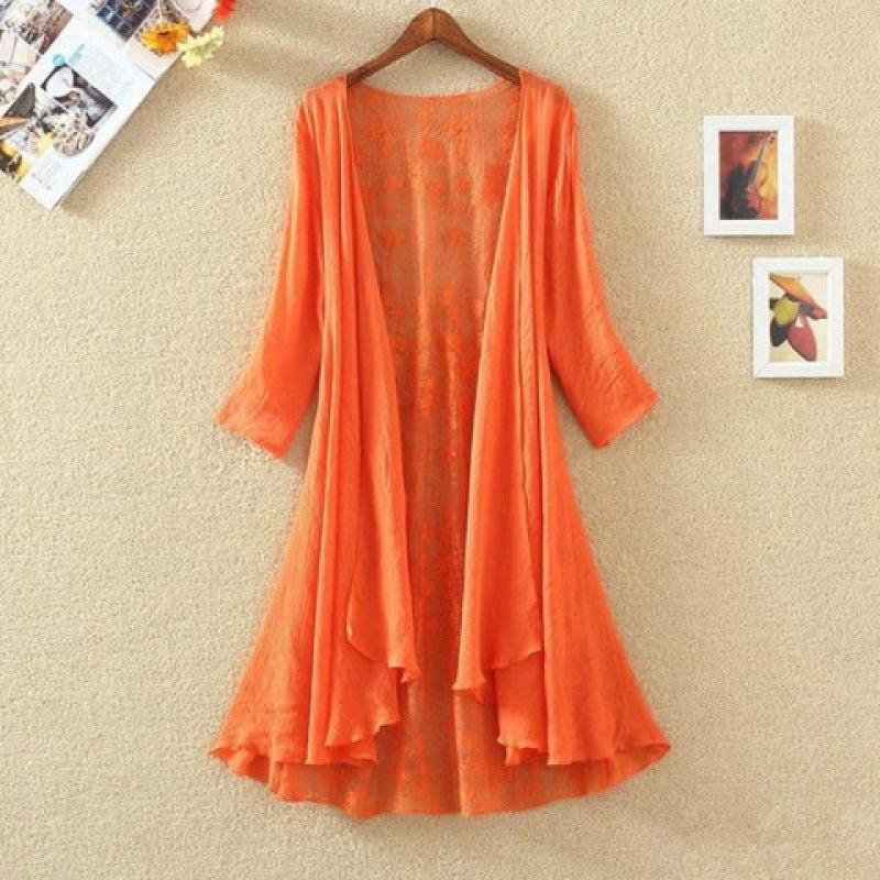 Women's Cardigan – Mid-Length – Open Front – Lace Back – Loose Fit – Breathable Fabric