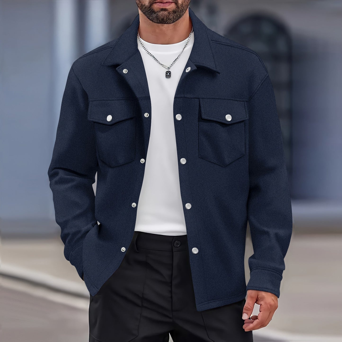 Men's Jacket – Modern Fit – Wool Feel – Button Front – Chest Pockets