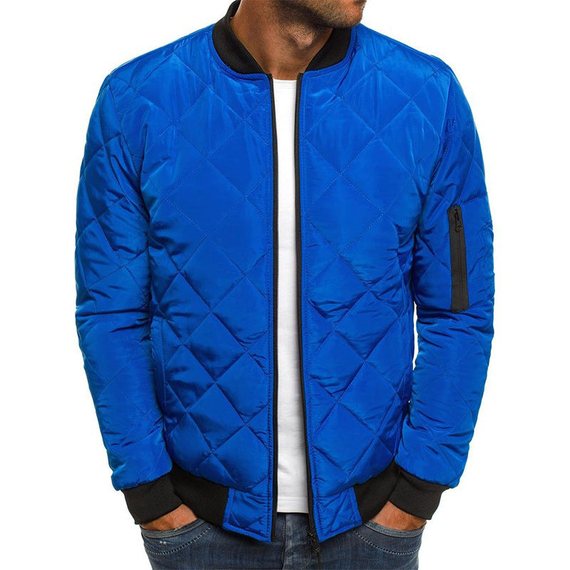 Men's Jacket – Padded Cotton Blend – Regular Fit – Check Quilt – Zipper Closure