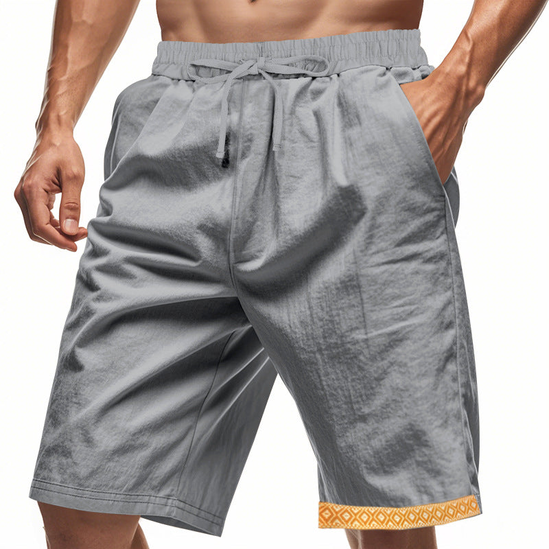 Men's Linen Shorts – Loose Fit – Breathable Fabric – Drawstring Waist – Boho Details