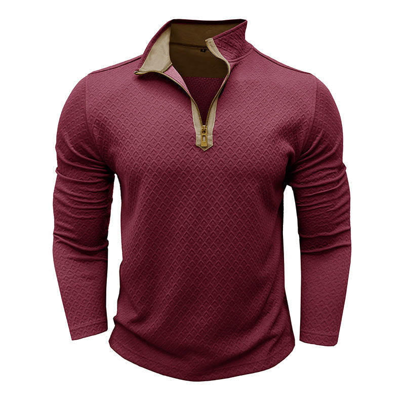 Men's Sweater – Cotton Knit – Regular Fit – Half Zipper – Textured Pattern