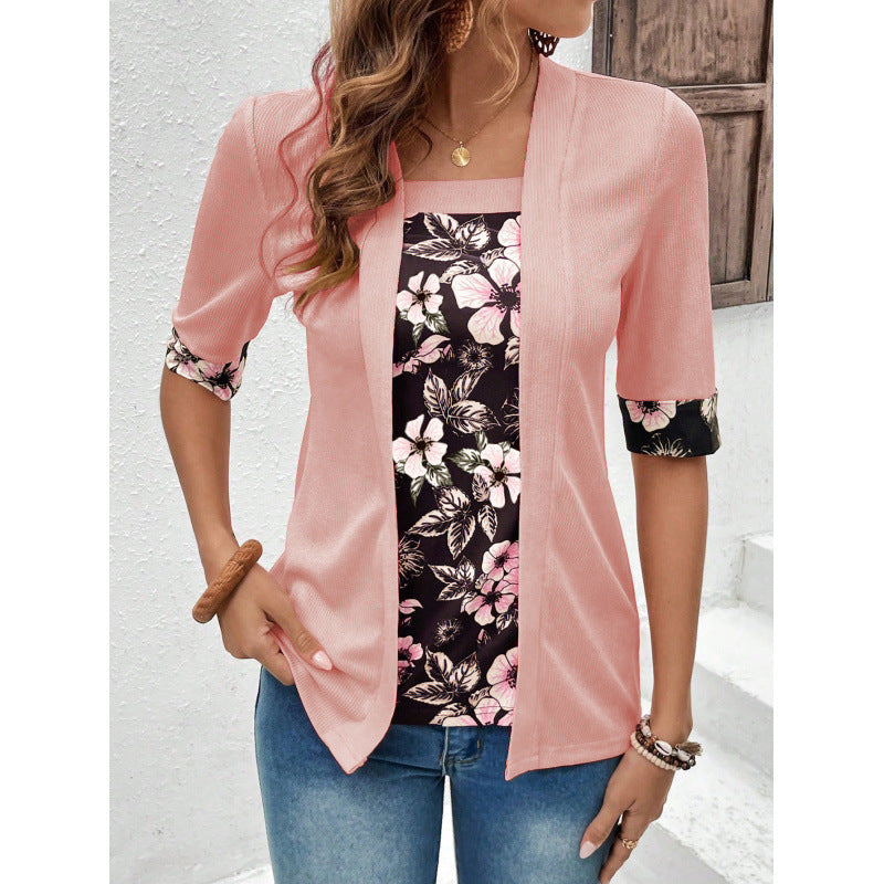 Women's Blouse – Layered Design – Soft Knit – Relaxed Fit – Half Sleeve
