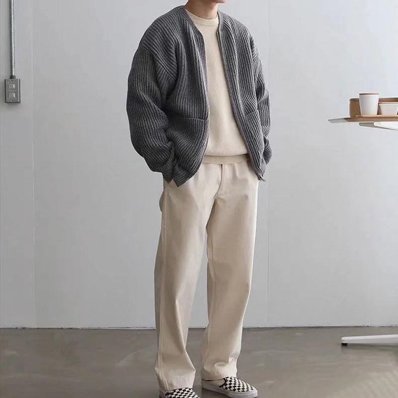 Men's Cardigan – Relaxed Fit – Ribbed Knit – Open Front – Soft Wool Feel