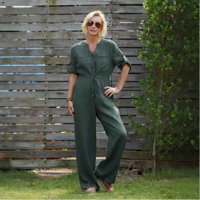 Women's jumpsuit – relaxed fit – natural fibers – adjustable waist – full length