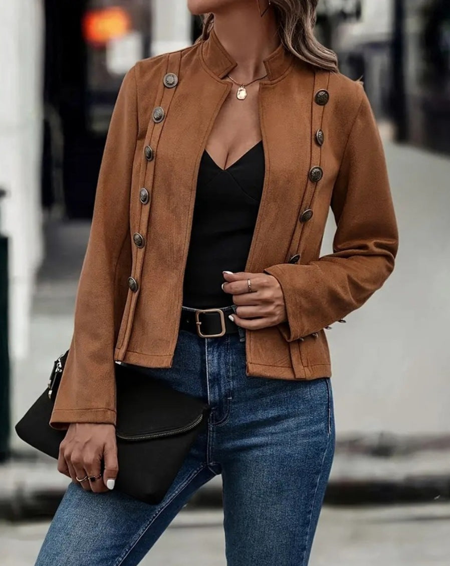 Women's Jacket – Tailored Fit – Velvet Feel – Double-Breasted with Stand Collar