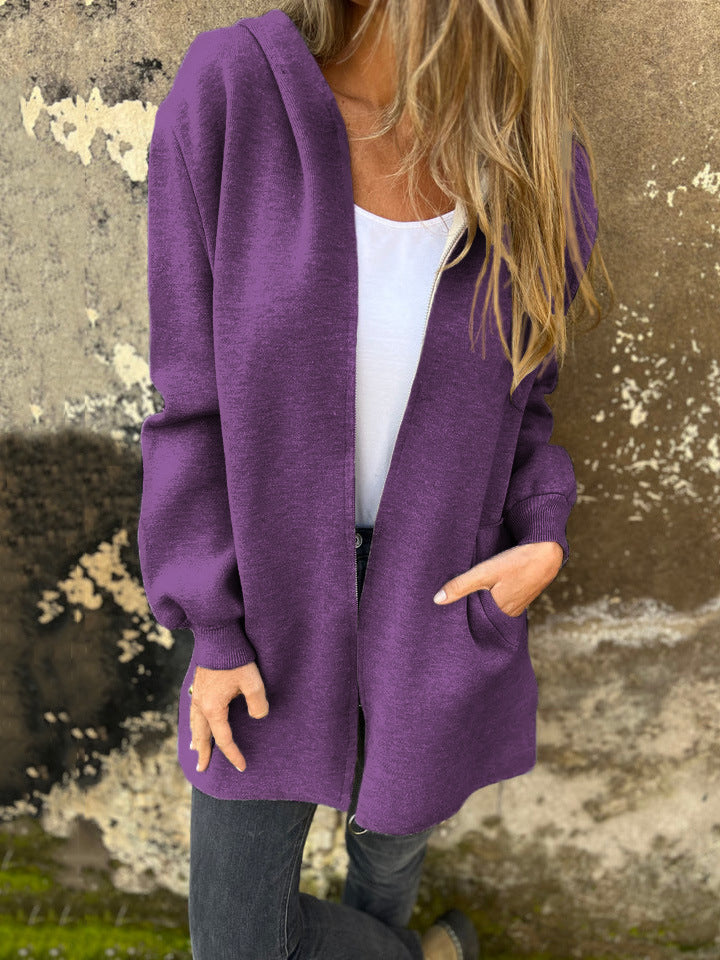 Women's Hoodie – Relaxed Fit – Cotton Blend – Zipper and Pockets