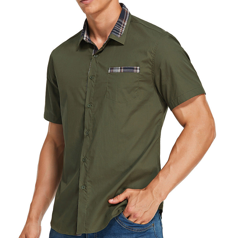 Men's Shirt with Short Sleeves – Slim Fit – Cotton Blend – Checkered Details