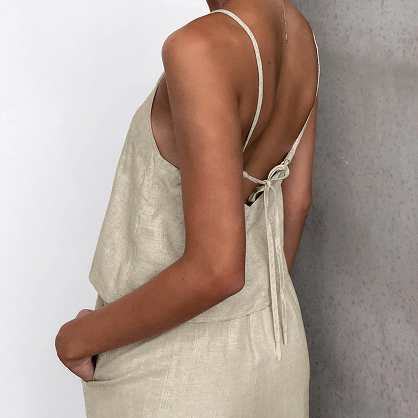 Women's Set with Sleeveless Top and Wide Pants – Linen Cotton – Relaxed Fit