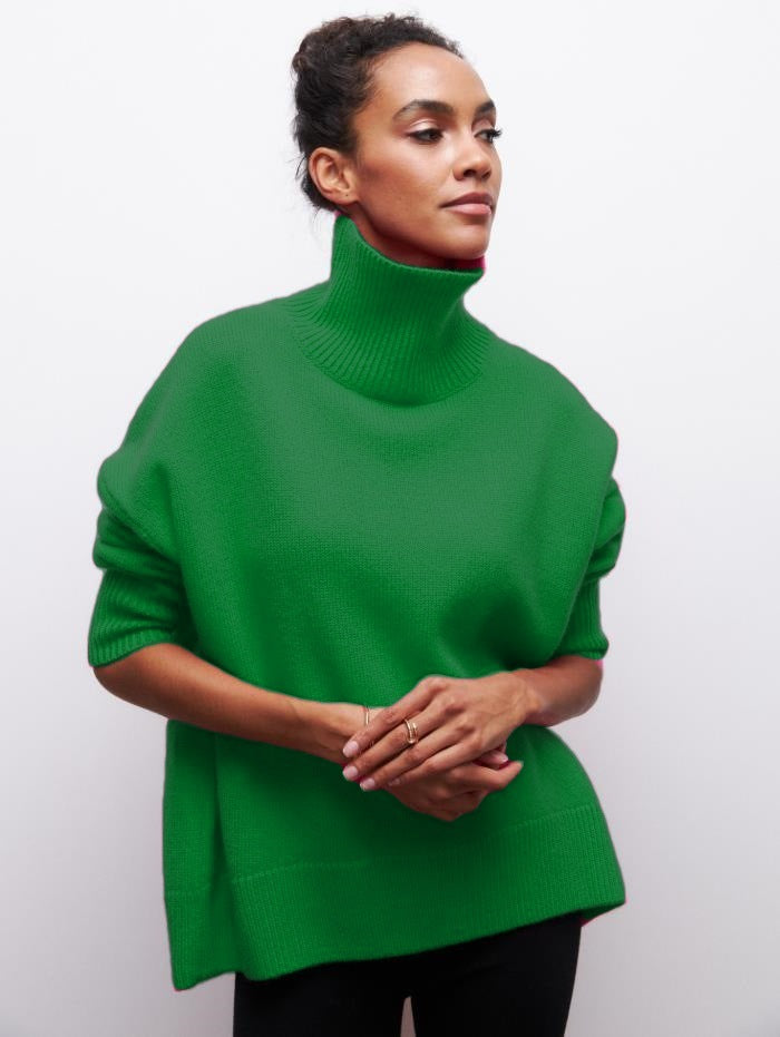 Women's Sweater – High Neck – Oversized Fit – Soft Knit – Ribbed Edges