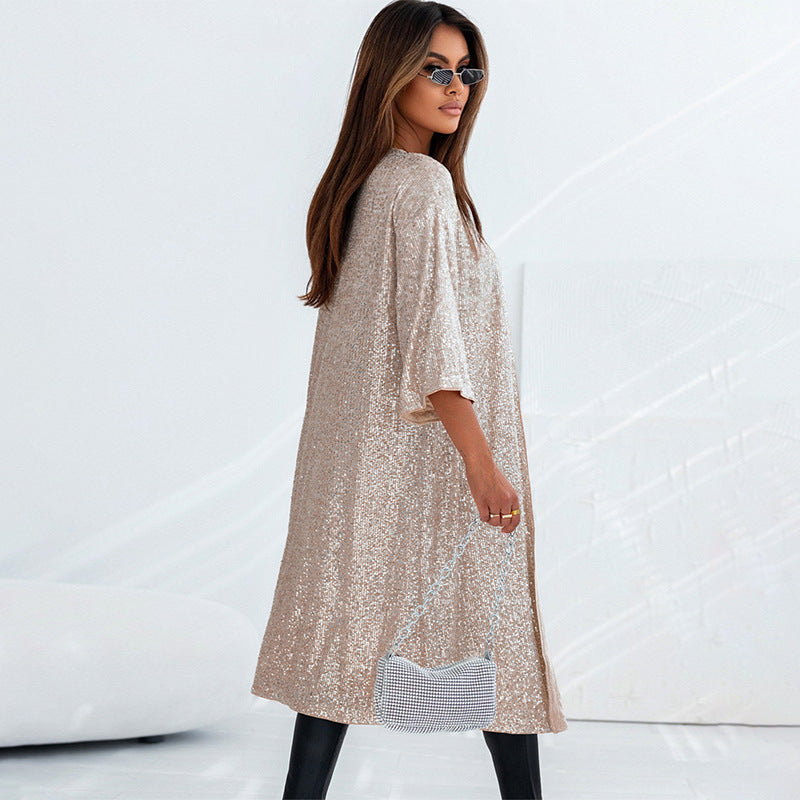 Women's Evening Coat – Shiny Fabric – Relaxed Fit – Open Full Length