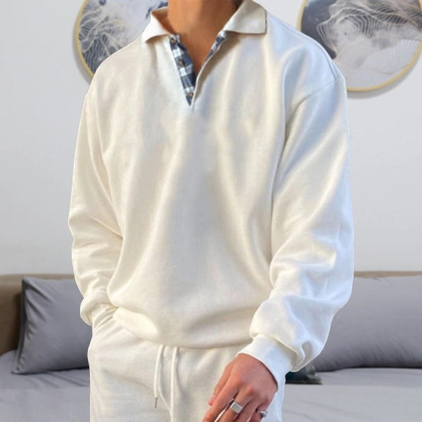 Men's Sweater – Loose Fit – V-neck with Lapels – Soft Knit – Ribbed Cuffs