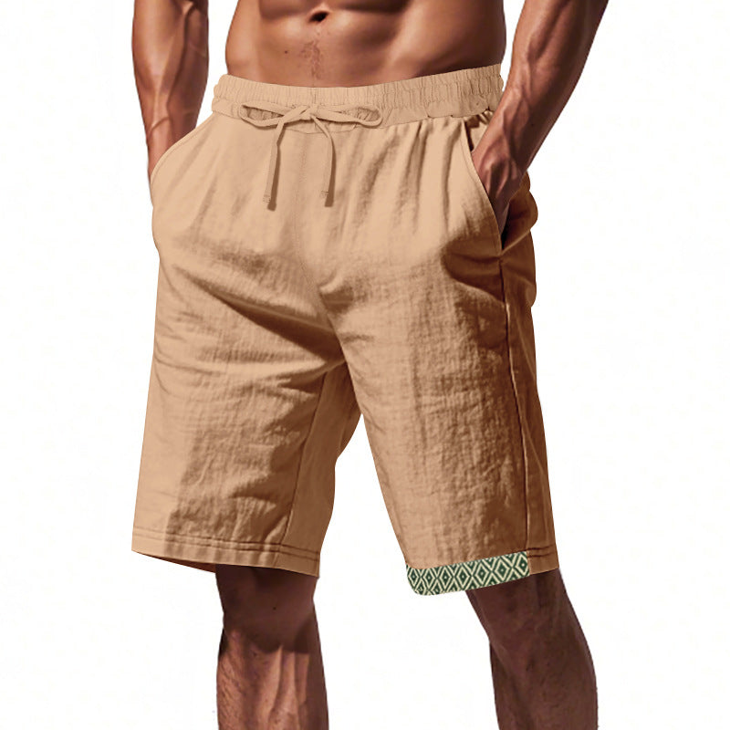 Men's Linen Shorts – Loose Fit – Breathable Fabric – Drawstring Waist – Boho Details