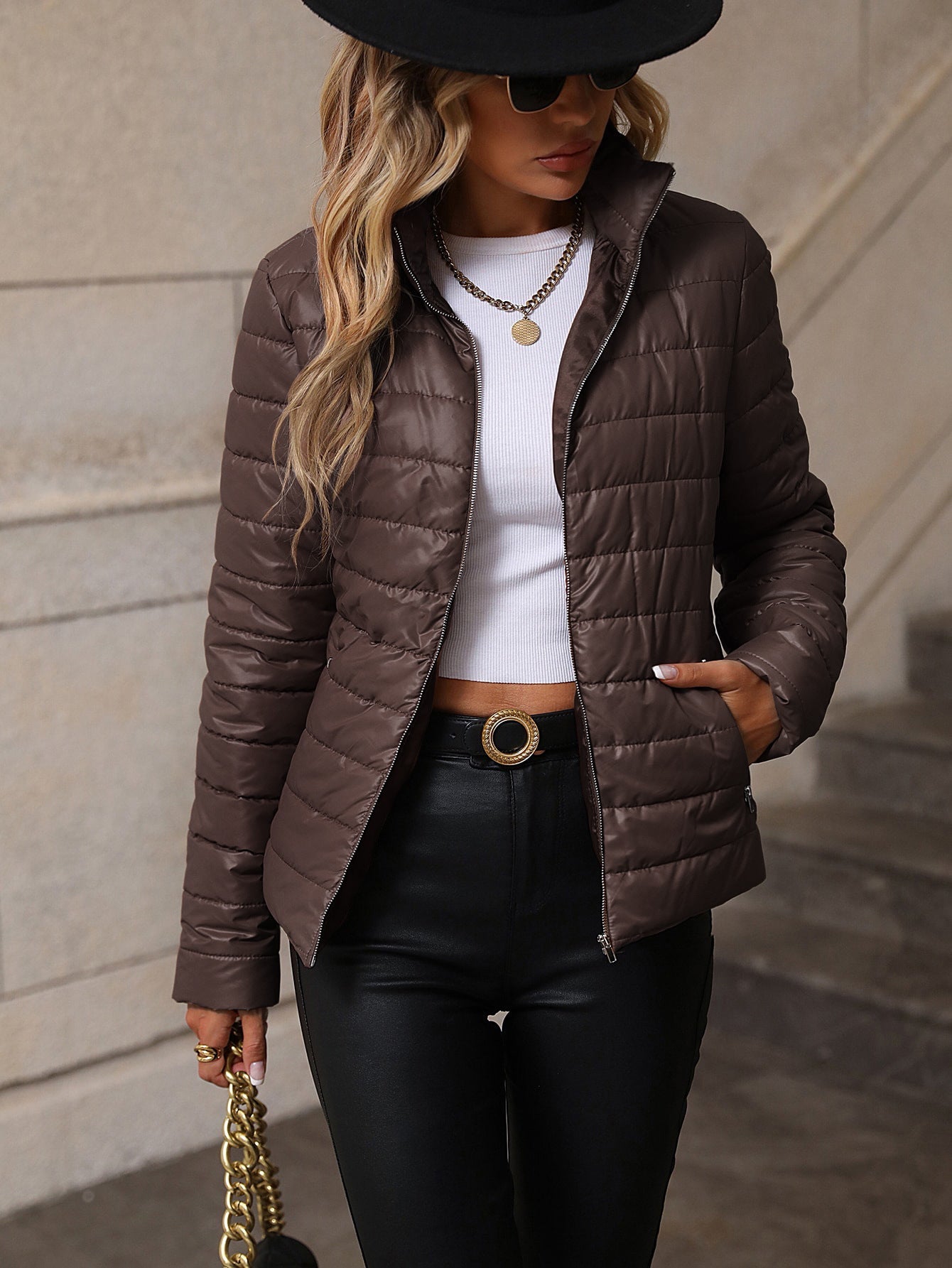 Women's Jacket – Padded Cotton Blend – Tailored Fit – Zipper – High Collar