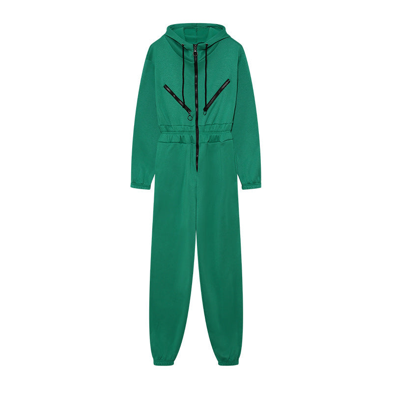 Women's jumpsuit – cotton blend – relaxed fit – hood – front zipper