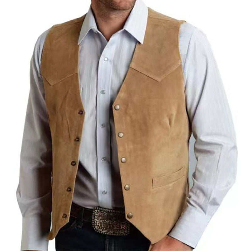 Men's Vest – Slim Fit – Suede Look – Metal Buttons – Western Details