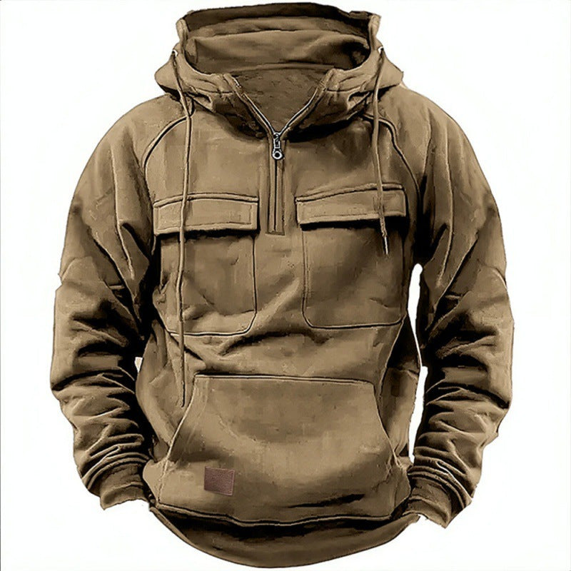 Men's Hoodie – Oversized Fit – Cotton Blend – Half Zip – Chest and Kangaroo Pockets