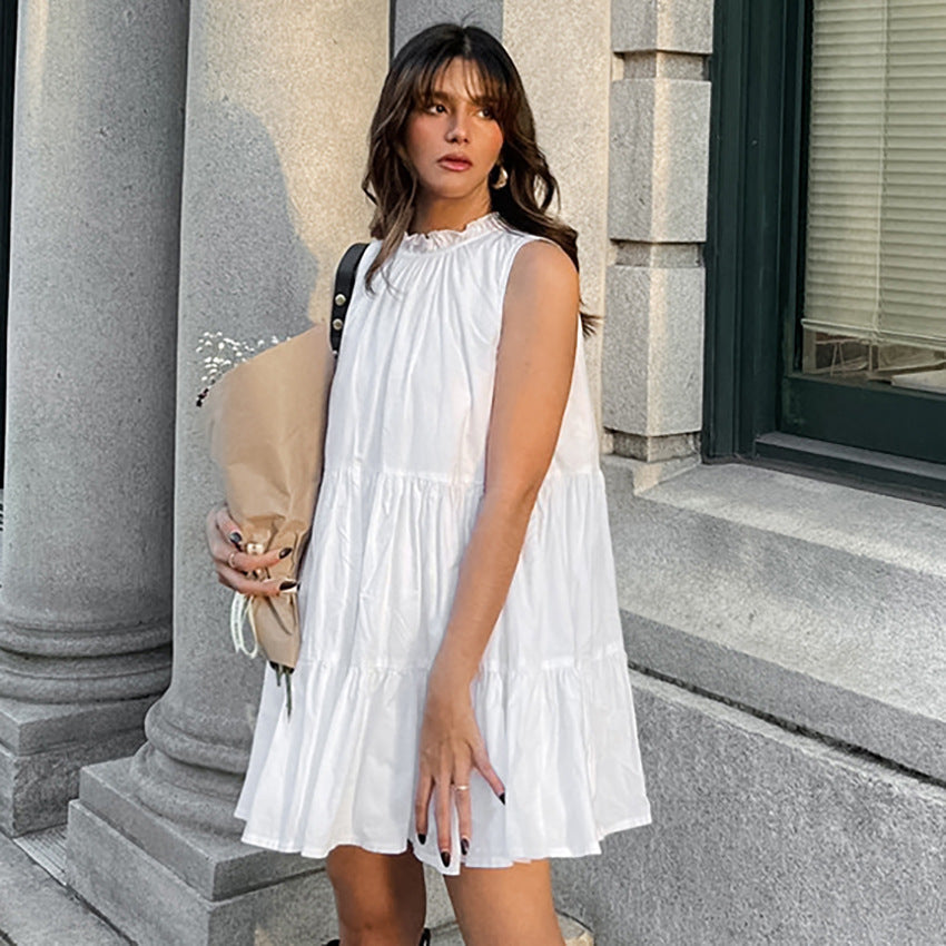 Women's A-line Dress - Sleeveless Loose Fit - Layered Hem - Light Everyday Wear