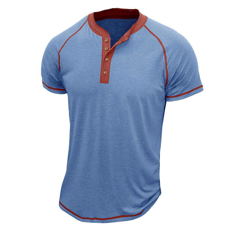 Men's Henley Shirt – Cotton Blend – Regular Fit – Short Sleeves – Contrast Details