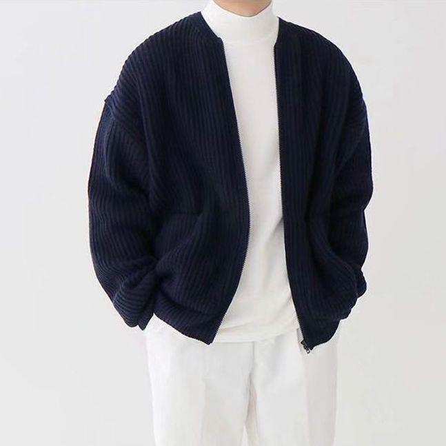 Men's Cardigan – Relaxed Fit – Ribbed Knit – Open Front – Soft Wool Feel
