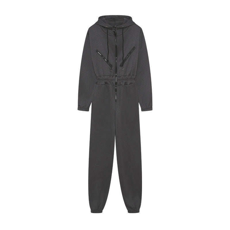Women's jumpsuit – cotton blend – relaxed fit – hood – front zipper