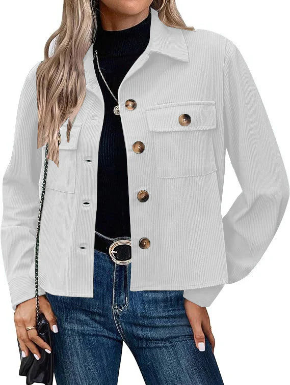 Women's Jacket – Relaxed Fit – Ribbed Texture – Buttons – Chest Pockets