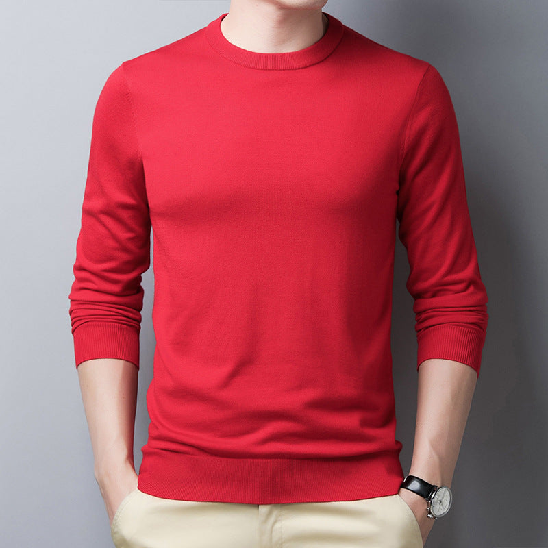 Men's Long-Sleeve T-Shirt – Slim Fit – Wool Silk – Crew Neck with Ribbed Trim