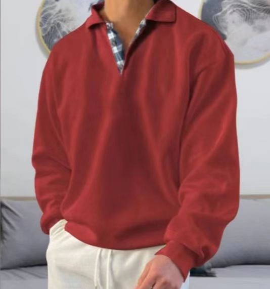 Men's Sweater – Loose Fit – V-neck with Lapels – Soft Knit – Ribbed Cuffs