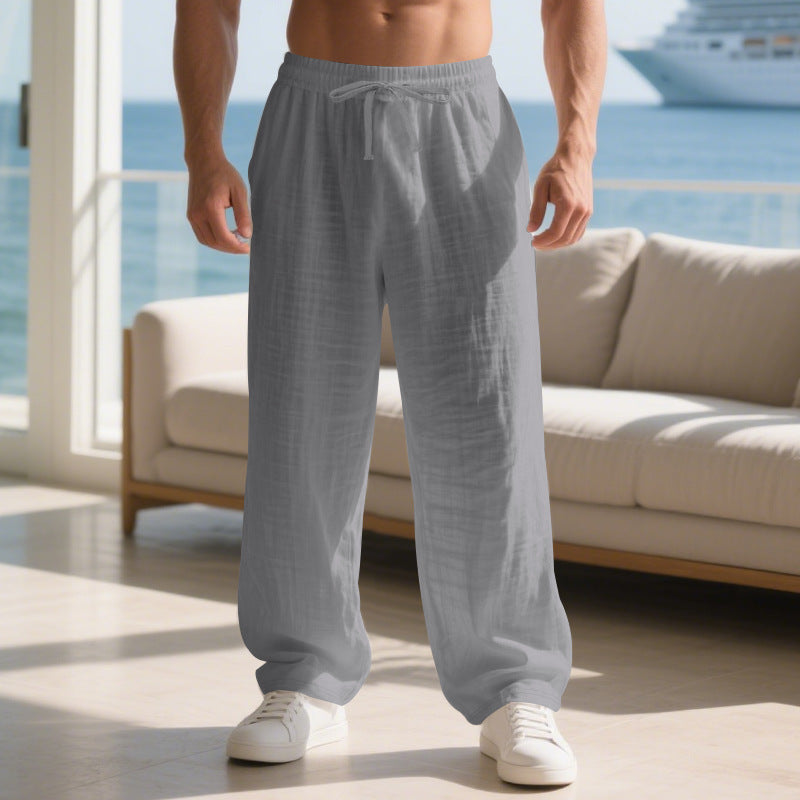 Men's Trousers – Relaxed Fit – Light Cotton – Drawstring Waist – Side Pockets