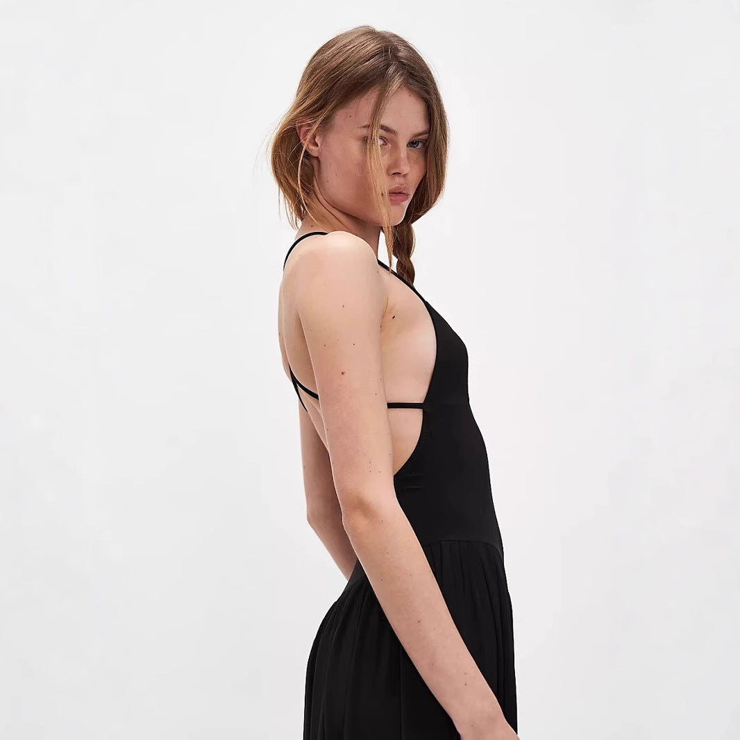 Dame jumpsuit – vid ben – ryggløs – spaghetti-stropper – lett og pustende