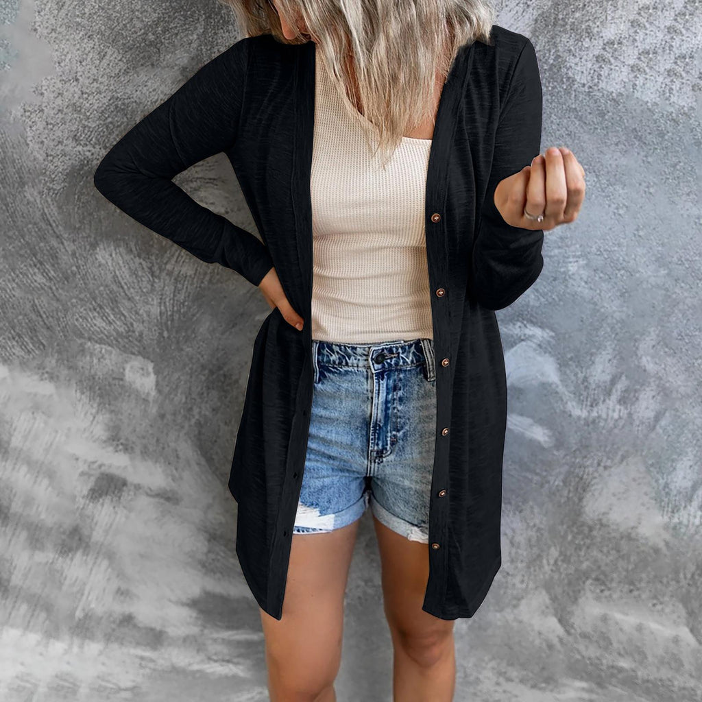 Women's Cardigan – Fine Knit – Relaxed Fit – Long Sleeves – Button Closure