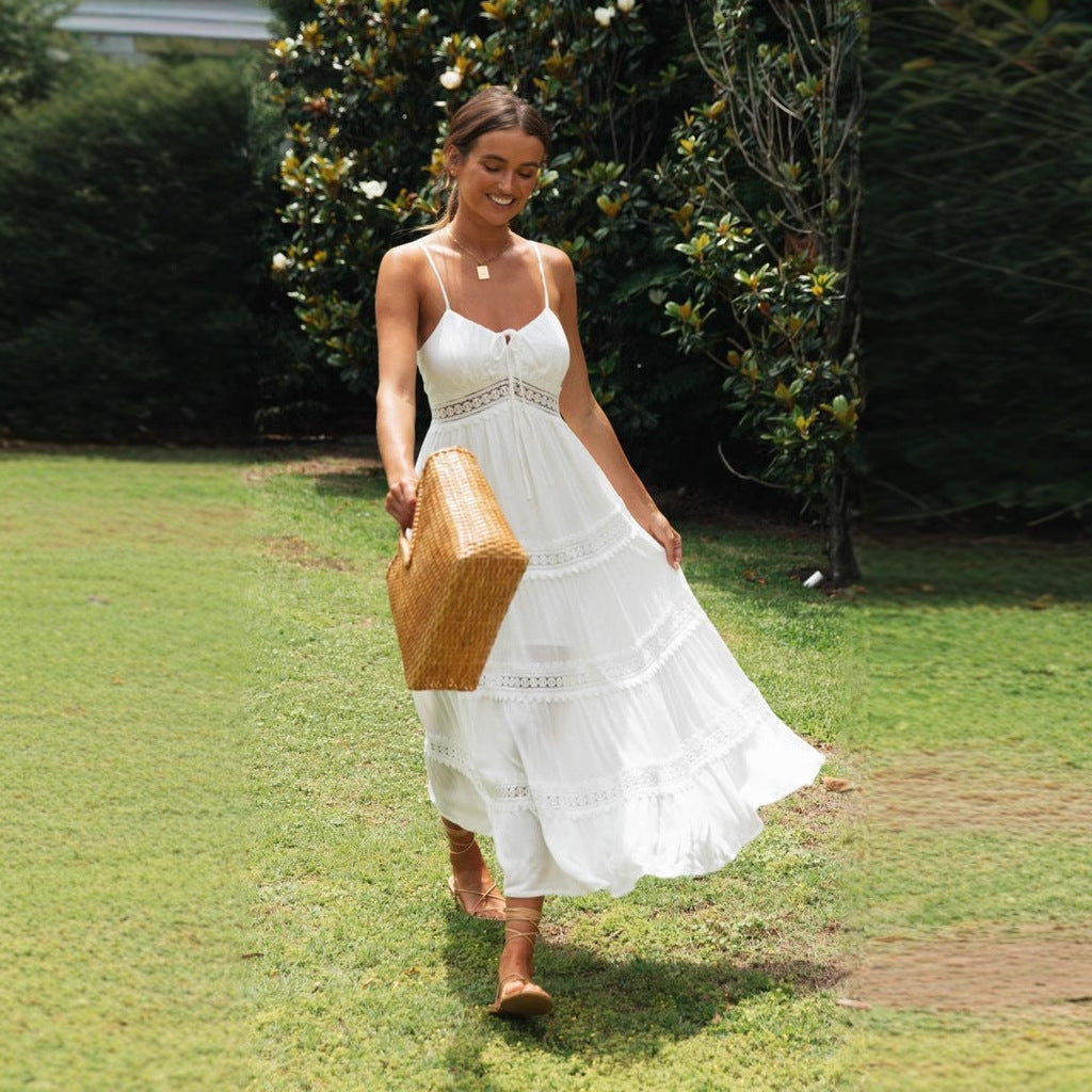 Women's Dress – Flowy Fit – Light Cotton – Spaghetti Straps – Lace Trim – Tiered Skirt