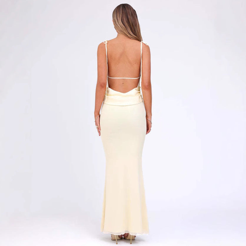 Dress woman – Bodycon fit – Adjustable straps – Deep neckline – Ankle length