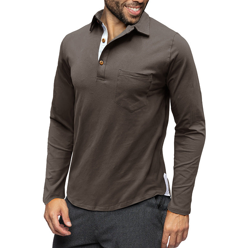 Men's long sleeve polo shirt – Slim fit – Cotton blend – Chest pocket