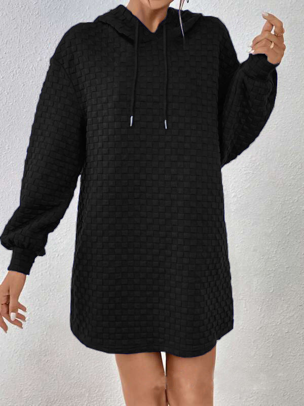 Dress for Women – Hoodie Style – Relaxed Fit – Textured Check Pattern