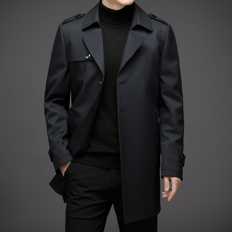 Men's Windbreaker – Tailored Fit – Mid-Length – Removable Down Jacket Lining – Wind and Water Resistant – Classic Notch Collar