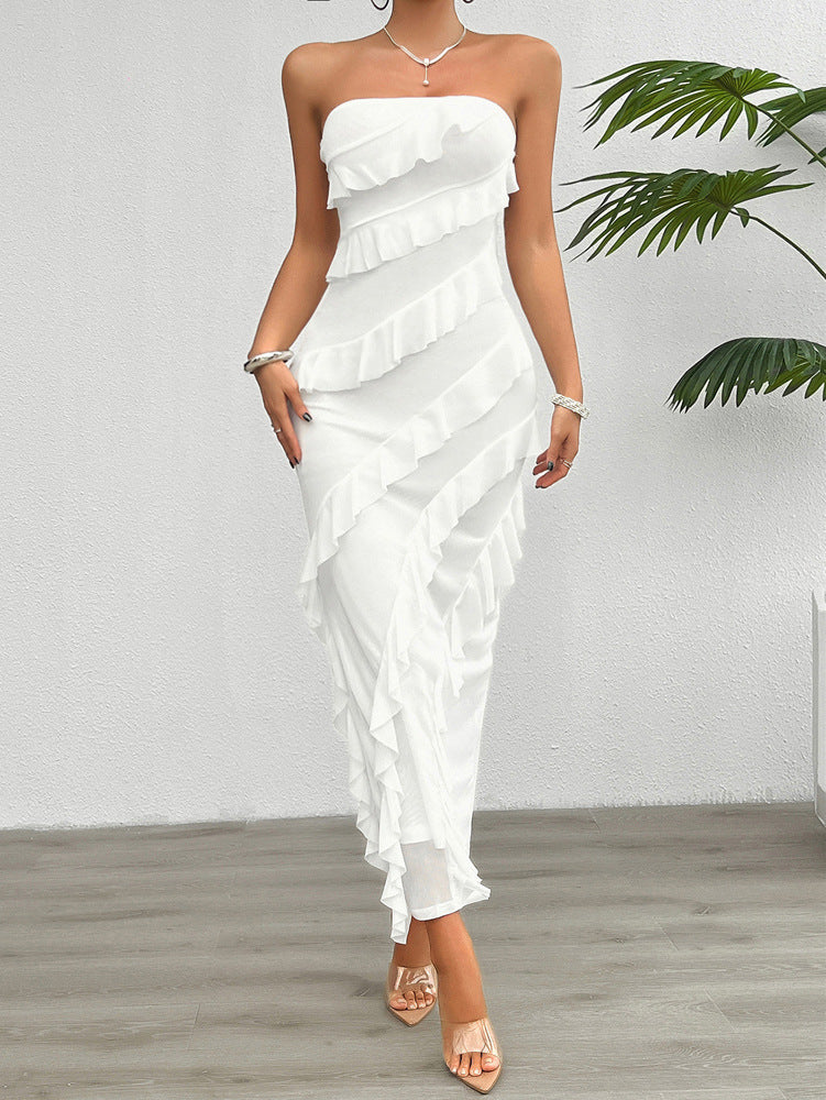 Dress for Women – Strapless – Slim Fit – Floor-Length – Asymmetric Ruffle