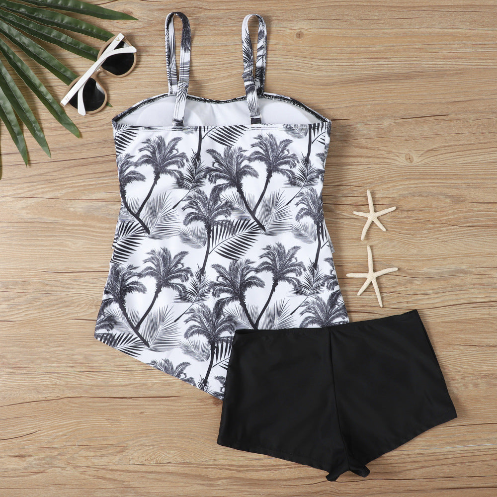 Women's Tankini Set – Relaxed Fit – Ruffle Top – Adjustable Straps – Swim Shorts