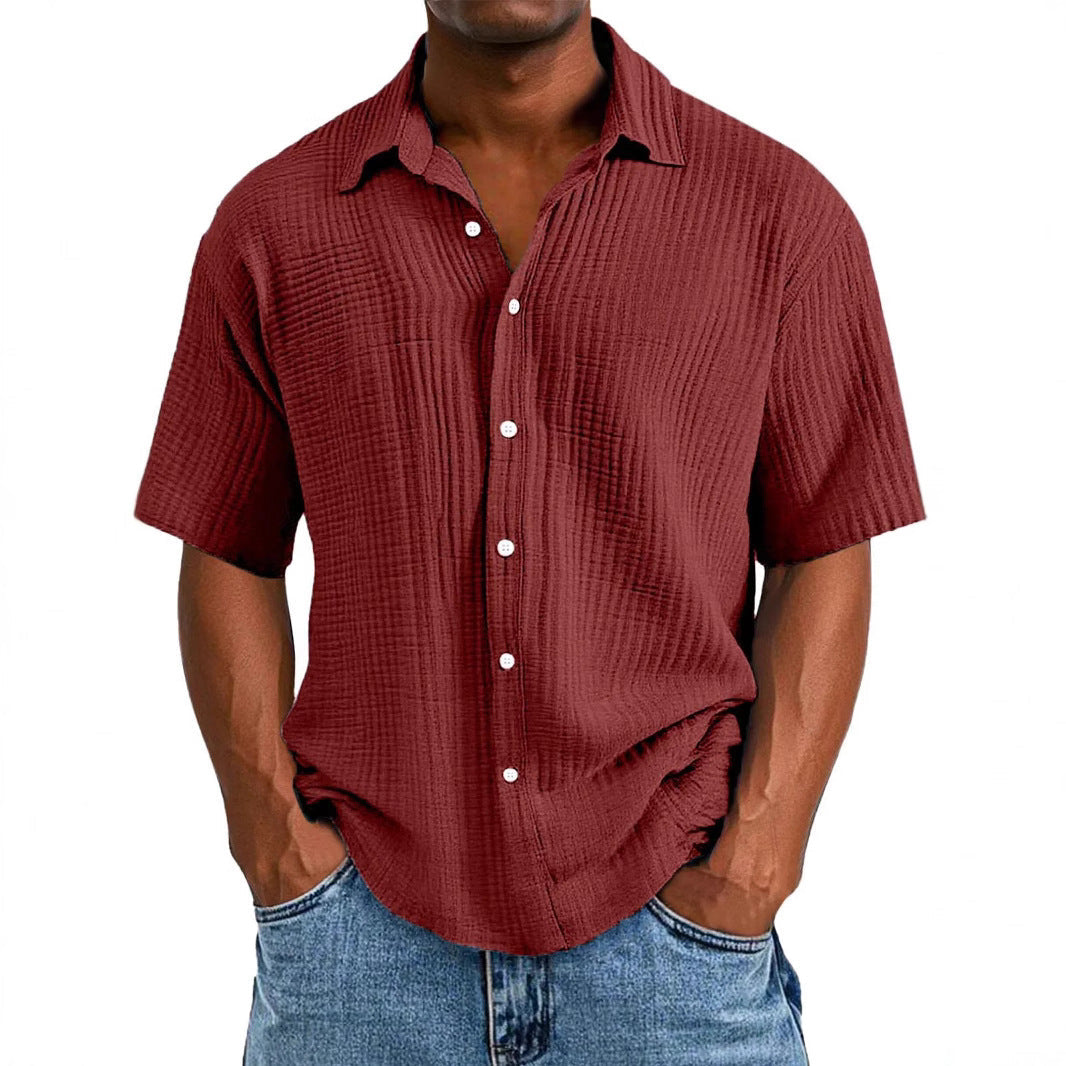 Men's Shirt with Short Sleeves – Relaxed Fit – Breathable Natural Fiber – Collar and Buttons
