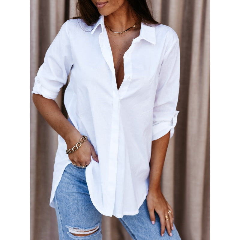 Women's Blouse – Relaxed Fit – V-Neck – Button Closure – Breathable Fabric Blend