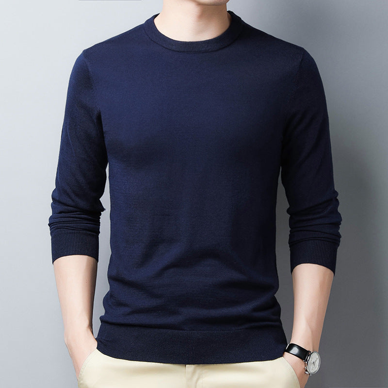 Men's Long-Sleeve T-Shirt – Slim Fit – Wool Silk – Crew Neck with Ribbed Trim