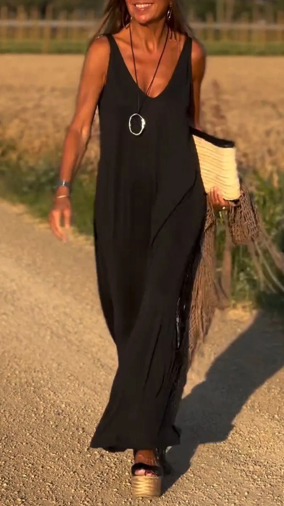Women's Maxi Dress – V-Neck – Relaxed Fit – Light Breathable Strappy Design
