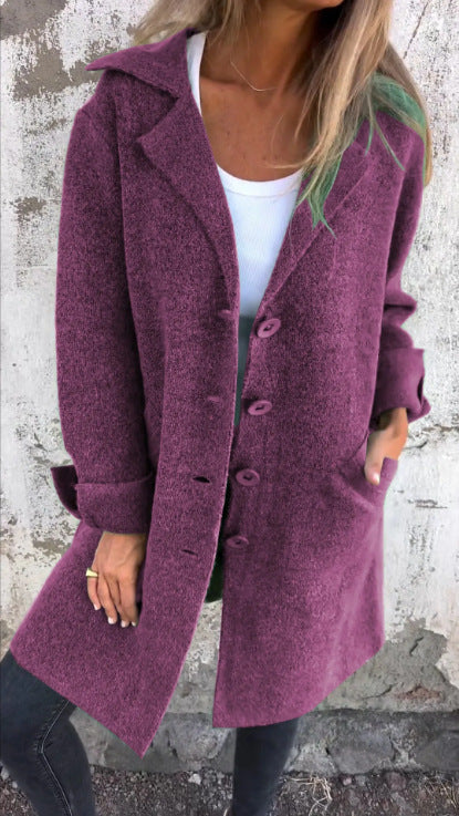 Women's Coat – Mid-Length – Relaxed Fit – Wool Feel – Single-Breasted – Lapels