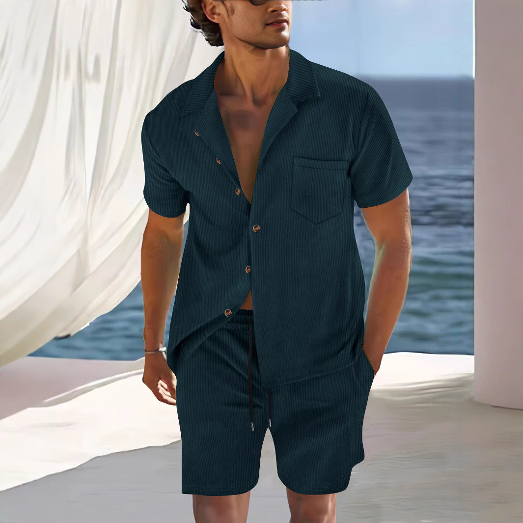 Men's Set with Shirt and Shorts – Relaxed Fit – Cuban Collar – Lightweight Breathable Fabric