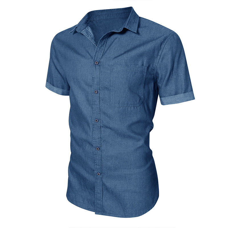 Men's shirt with short sleeves – Slim fit – Breathable cotton – Chest pocket – Button placket