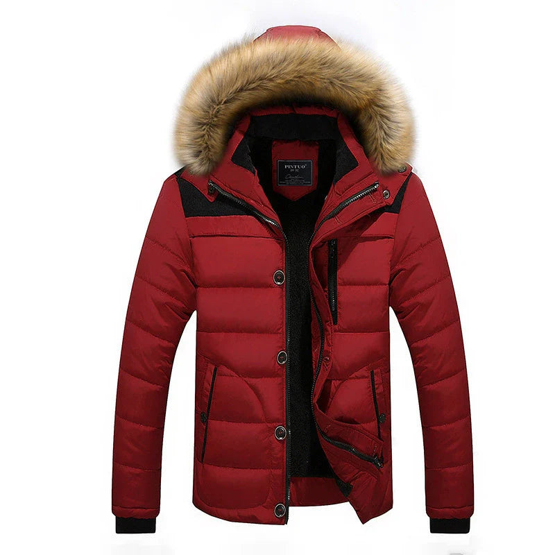 Men’s Jacket - Quilted Shell - Slim Fit - Removable Faux Fur Hood - Ribbed Cuffs