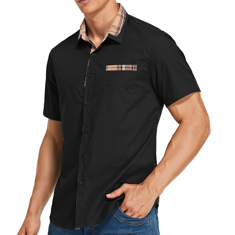 Men's Shirt with Short Sleeves – Slim Fit – Cotton Blend – Checkered Details