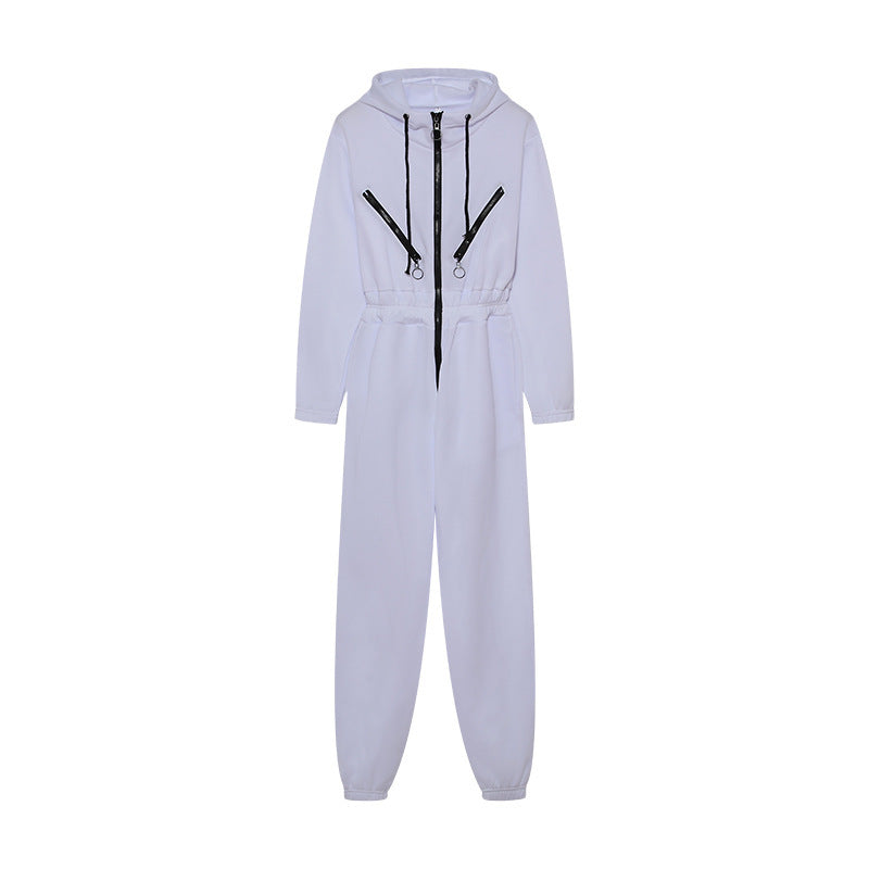 Women's jumpsuit – cotton blend – relaxed fit – hood – front zipper