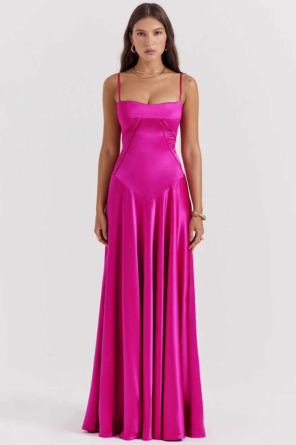 Dress for Women – Satin Finish – Slim Fit – Spaghetti Straps – Midi Length