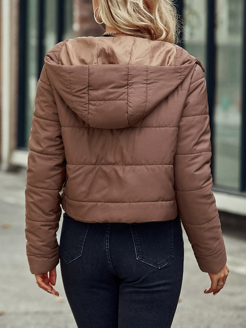 Women's Jacket – Padded – Cropped Fit – Hood – Zipper Closure – Everyday Use